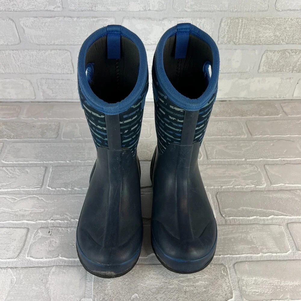 Bogs Rain Boots Youth 2 Blue Classic Stripe Waterproof Insulated Mid Calf Winter